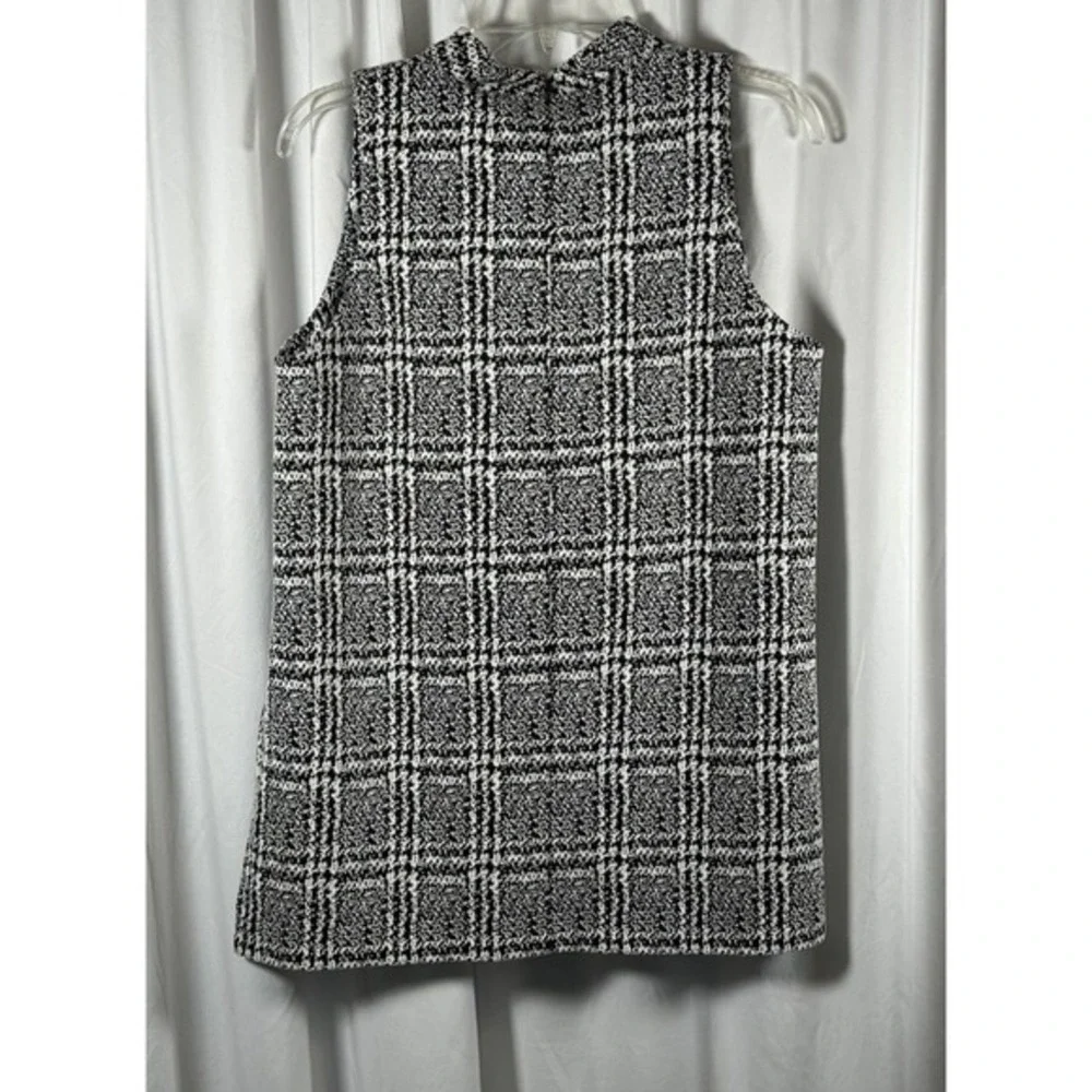 Michael Kors Black‎ White Plaid Mock Neck Sleeveless Tunic Top L Preppy 86-34